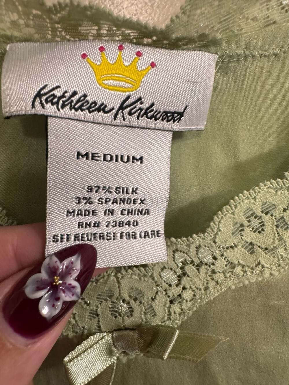 Kathleen Kirkwood Sage Green Silk Spandex Lace Trim Tank Top - Picture 5 of 5